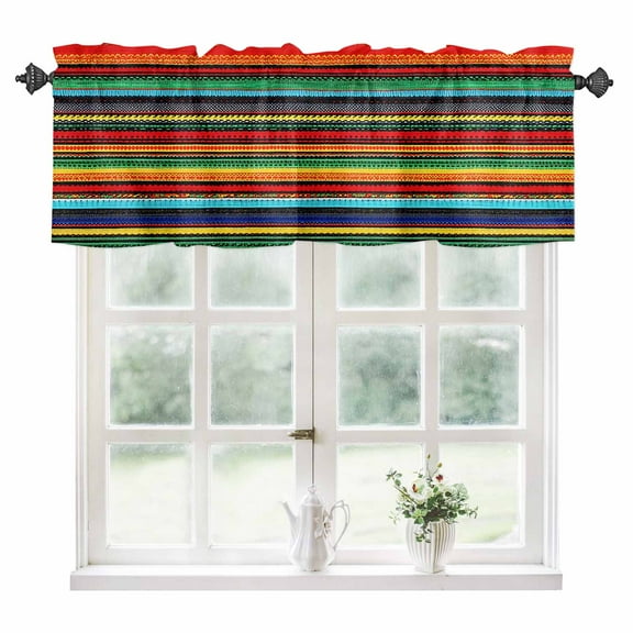 Colorful Stripes Kitchen Valances for Windows 60x18 Inch Kitchen Curtains Valances Rod Pocket Boho Minimalist Geometric Mexico Bathroom Window Valances for Window Treatment Decor