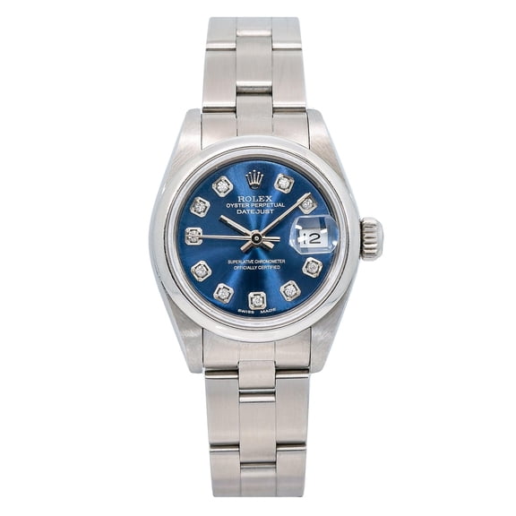 Pre-Owned Rolex Datejust 26MM 69240 Blue Diamond Dial Smooth Bezel Stainless Steel Oyster Bracelet