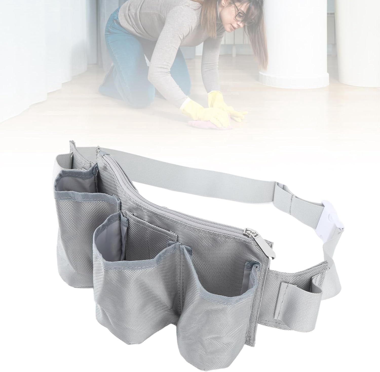 ABPETE Garden Tool Belt, 6 Pockets 2 Straps Waterproof Oxford Fabric Adjustable Gardening Tool Pouch for Family Camping Outdoor,Gardening Tool Waist Bag Belt (grey)