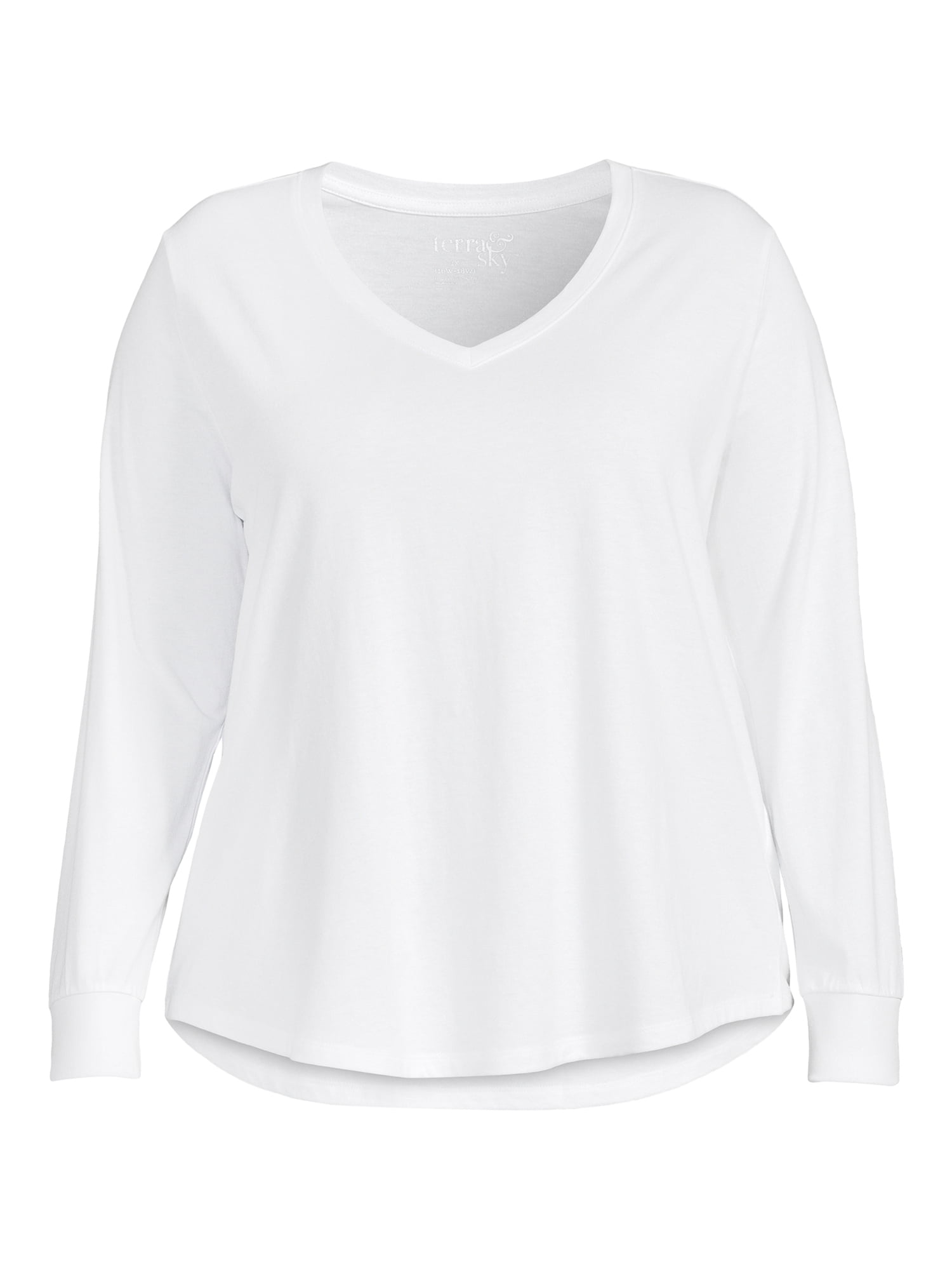 Terra & Sky Women's Plus Size V-Neck Tee with Long Sleeves