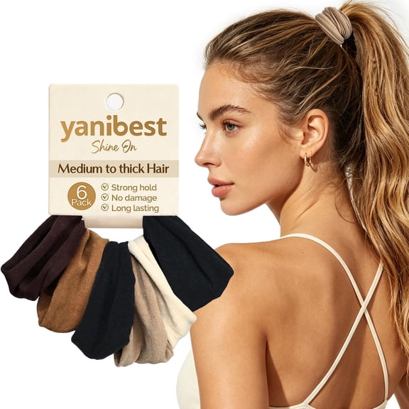 Yanibest Nylon Hair Ties No Crease, Strong Hold Ponytail Holders for Medium Thick Hair, Hair Accessories for Workout 6 Pack