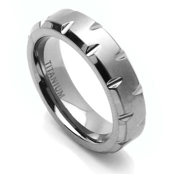 6MM Comfort Fit Titanium Wedding Band Beveled Edges Brushed Finish Notched Ring (Size 7 to 14)