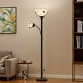 thumbnail image 2 of ModFusion Floor Lamp with Dual lampshades & Durable Iron & Glass, Black, 2 of 9