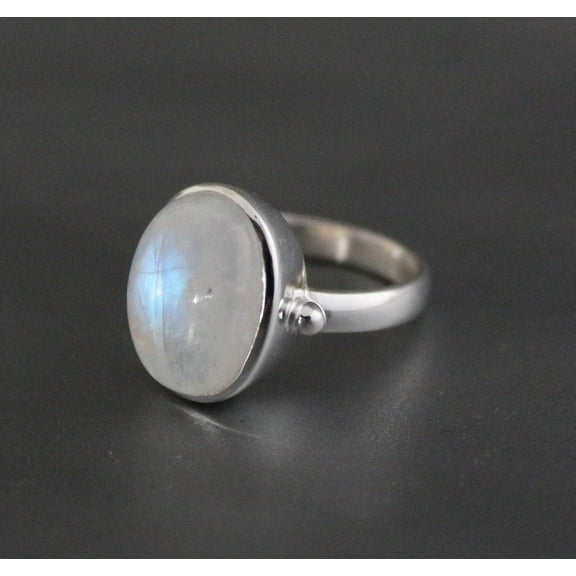 Natural White Moonstone Ring in 925 Sterling Silver,