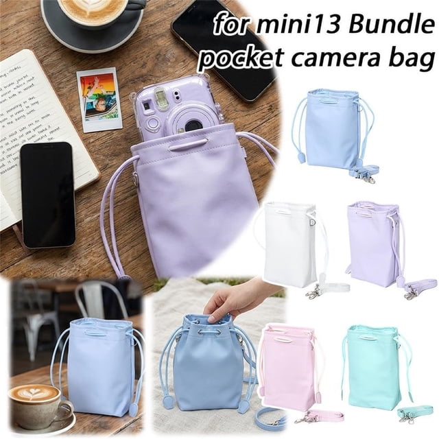 TTJ Camera Bag Compact Camera Storage Pouch Leather Drawstring Organizer Portable Travel Carry Case for Photographers Lens Gear Accessories