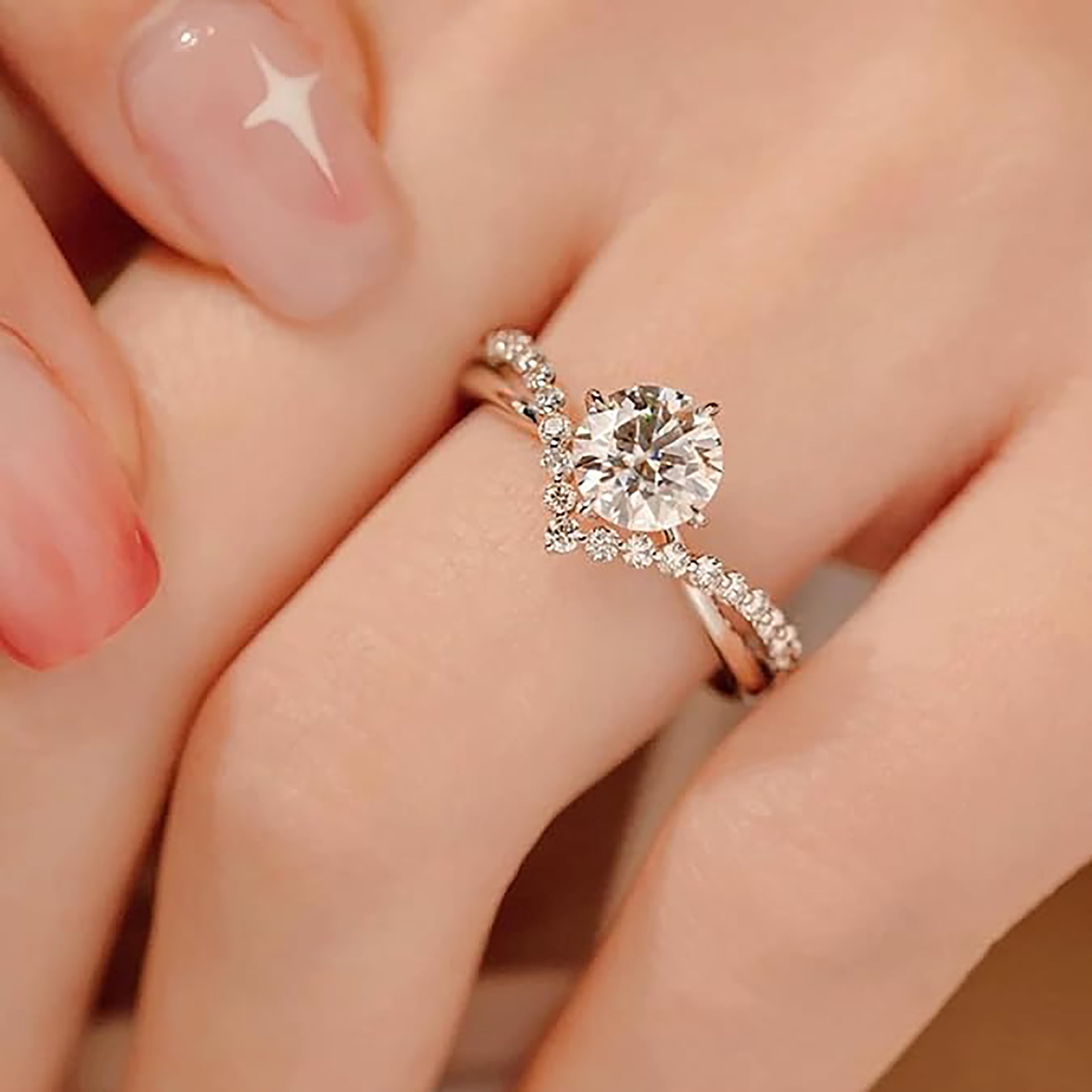 1ct Moissanite Crown Ring, Moment Wish Engagement Ring for Women, Moissanite Promise Ring, D Color VVS1 Simulated Diamond 925 Sterling Silver Accent Ring