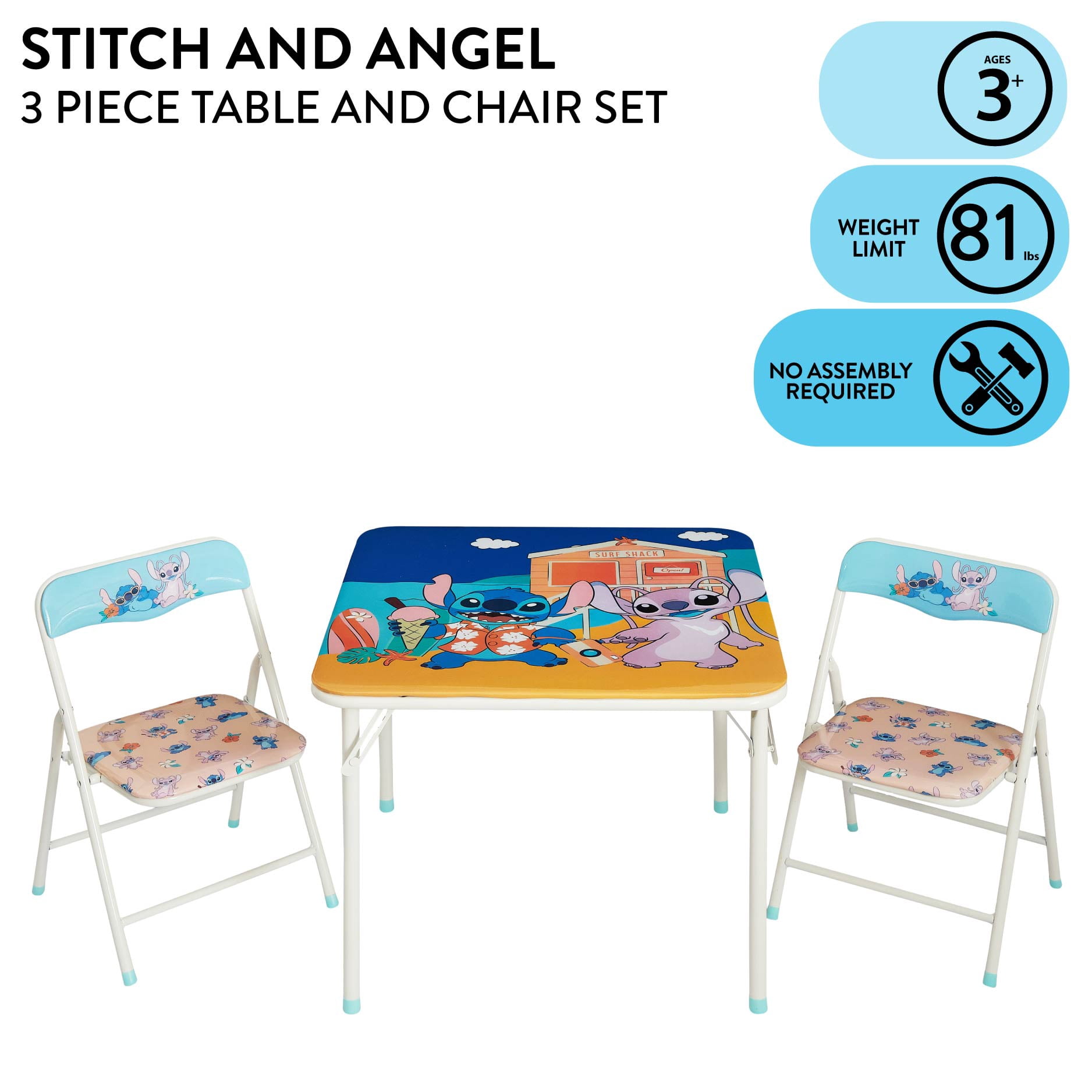 Disney Stitch Kids' 3-Piece Table and Chairs Set, Blue