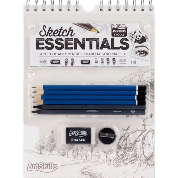 Art Skills Sketch Essentials Pencils, Charcoal & Pad Set