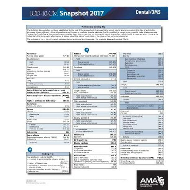 ICD10 Snapshot 2017 Coding Cards Dental OMS