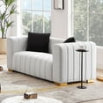 thumbnail image 4 of Williamspace 87.79" Modern Sofa 3 Seater Couch with 2 Pillows, Vertical Channel Tufted Velvet Sofa with Round Arm and Glod Metal Legs for Living, Office, Apartment, White, 4 of 6