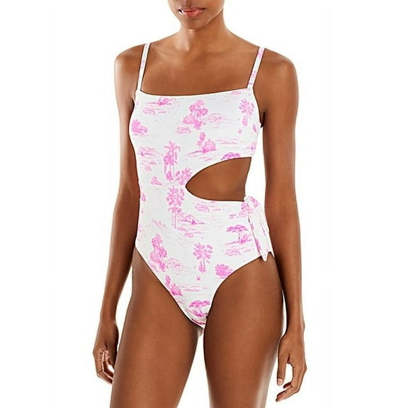 Aqua HOT PINK Cut Out Printed One Piece Swimsuit, US Large