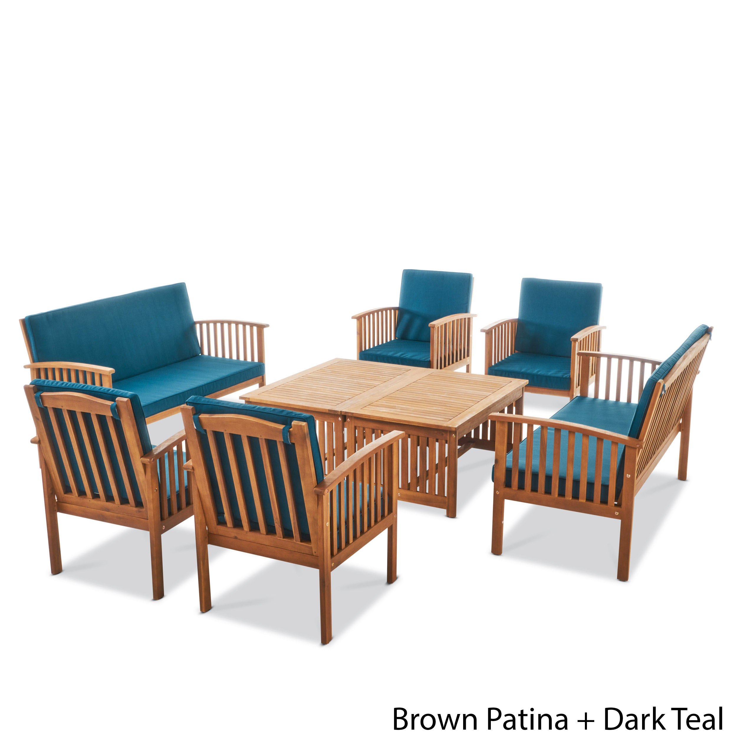 Jenny Outdoor 8 Piece Acacia Wood Sofa Set with Cushions, Brown & Teal - image 5 of 8