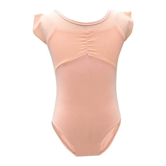 KyCheLot Girls Leotard Breathable Solid Color Mesh Wicking Comfy Short Sleeve Bodysuit Dance Outfits 2-15 Years