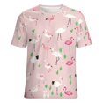 thumbnail image 5 of Flamingo Pattern Womens Tops Women's Fashion Casual Short Sleeve Flower Print Round Neck Pullover Top Blouse, 5 of 6