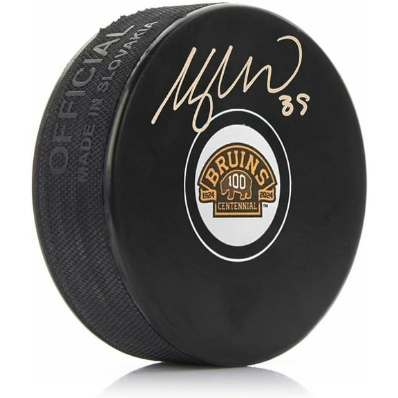 Morgan Geekie Autographed Boston Bruins 100th Anniversary Hockey Logo Puck