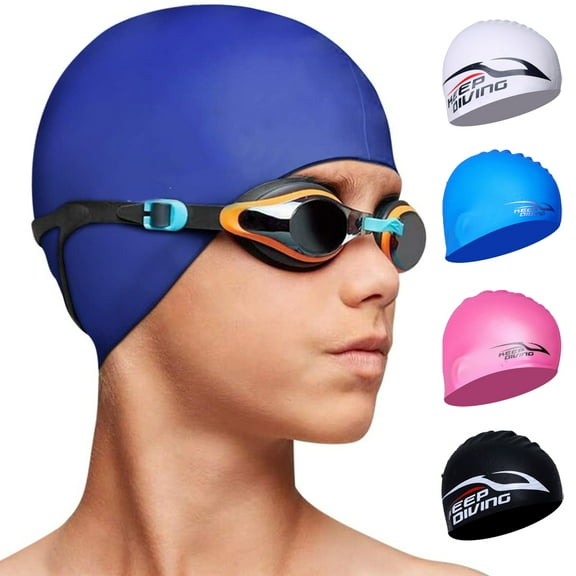 Yirtree Silicone Kids Swim Cap for Girls Boys Teens, Durable Silicone Swimming Cap for Kids Youths Boys Girls, Baby Waterproof Caps for Long Hair and Short Hair