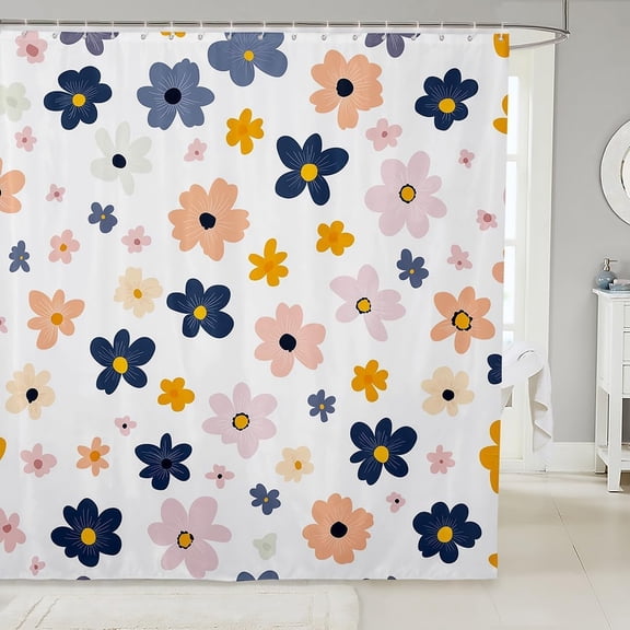 Floral Shower Curtain With Boho Botanical Flowers Fabric Bath Curtain for Bathroom 71x71 inches