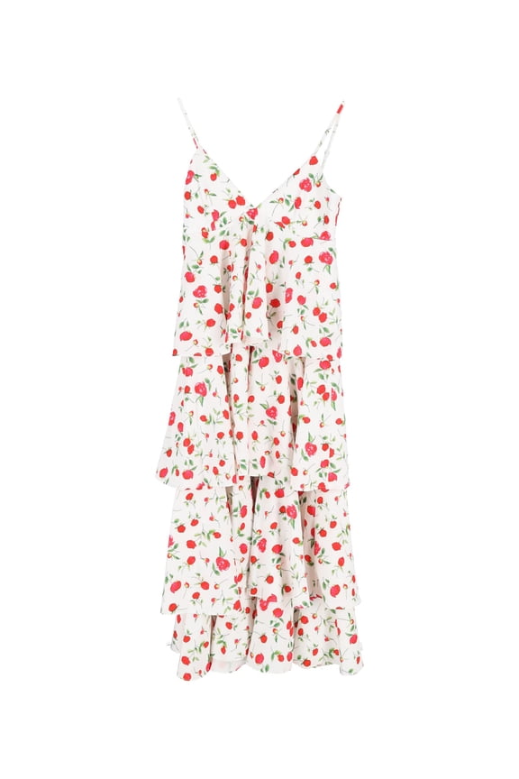 Pre-Owned Dodo Bar Or Floral Print Tiered Dress in White Silk