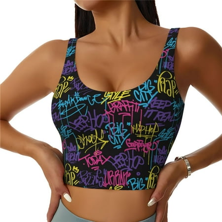 Jgfou Graffiti Art Print Womens Sports Bra - Padded Workout Sports Bras Crop Tank Top