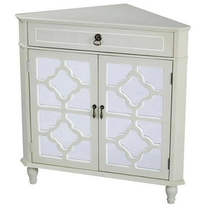 Heather Ann Mirror Insert Double Door Single Drawer Wooden Corner Heather Ann Mirror Insert Double Door Single Drawer Wooden Corner Cabinet Off White