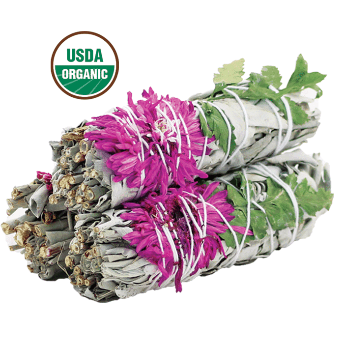 Organic White Sage Smudge Sticks with Flowers Pack of 3 Bundles