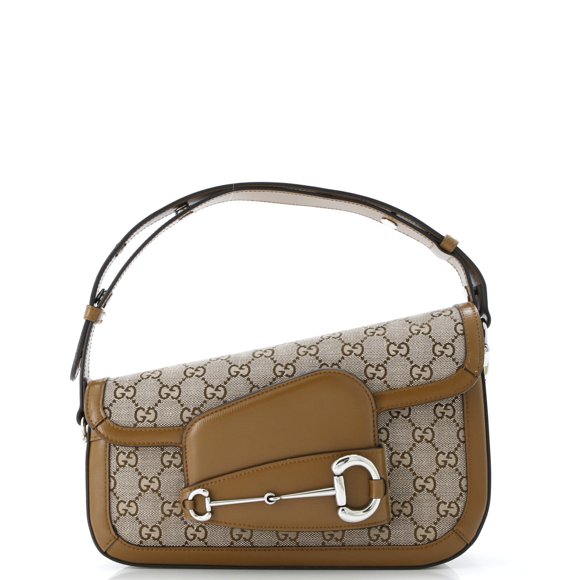 Pre-Owned Horsebit 1955 Asymmetric Shoulder Bag GG Canvas with Leather Small By Rebag