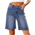 thumbnail image 2 of cfhntfmh Jean Shorts for Women Trendy Mid Waist Buttons Loose Bermuda Shorts Stretchy Wide Leg Denim Shorts with Pockets, 2 of 7