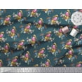 thumbnail image 2 of Soimoi Blue Cotton Poplin Fabric Leaves,Floral & American Robin Bird Print Fabric by The Yard 42 Inch Wide, 2 of 3