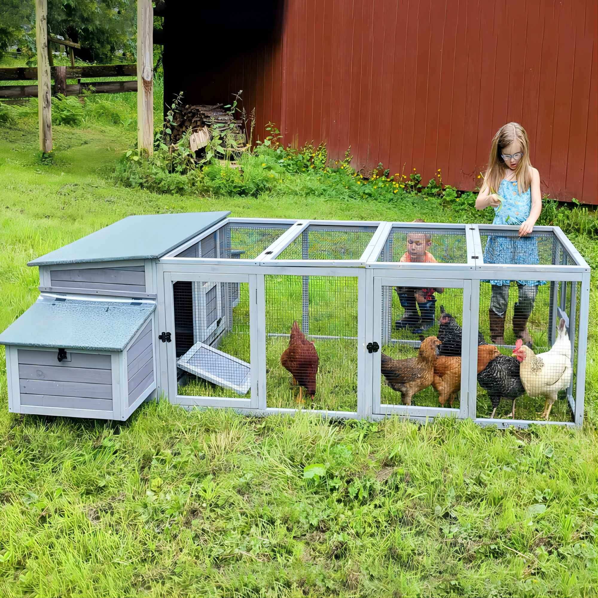 AIVITUVIN Wooden Chicken Run Large Chicken Coop Extension Chicken Pen Pet Playpen 20.73 ft²