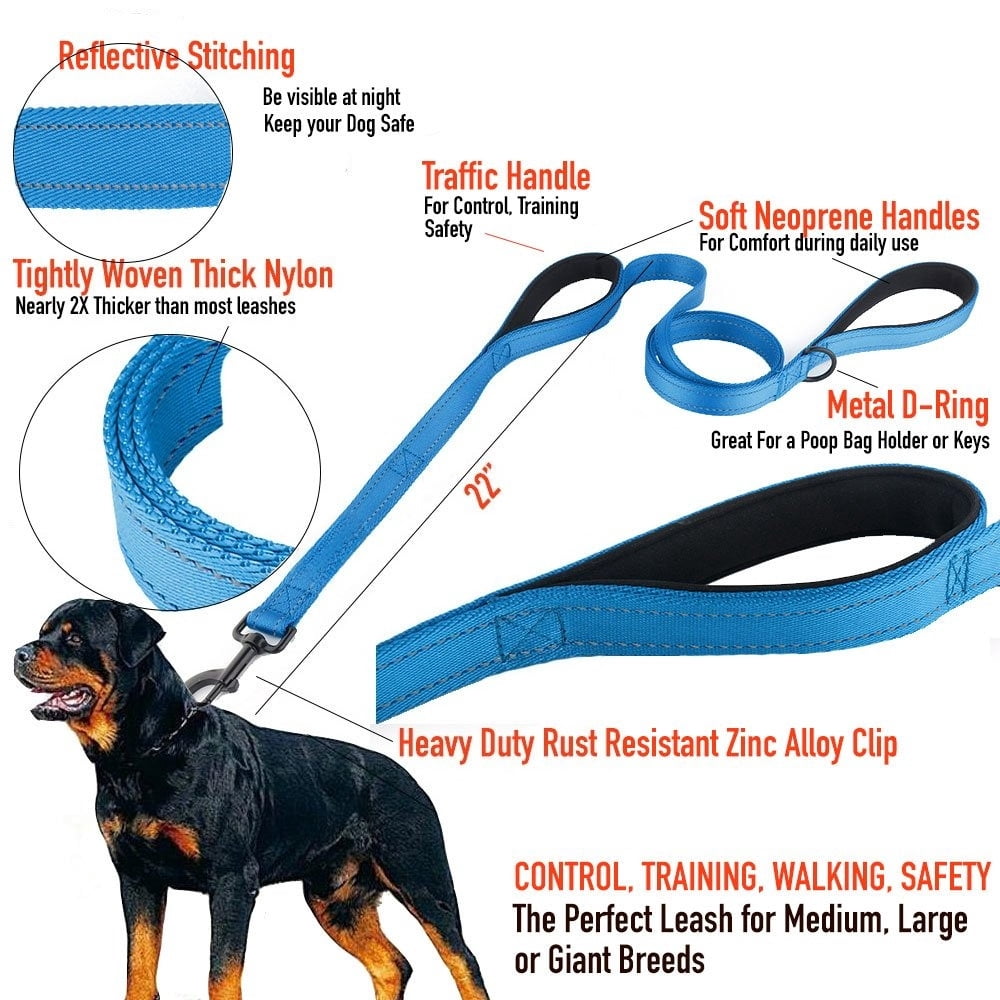mirlewaiy Dog Leash 6ft Long,Traffic Padded Two Handle,Heavy Duty,Reflective Double Handles Lead for Control Safety Training,Leashes for Large Dogs or Medium Dogs,Dual Handles Leads(Green)