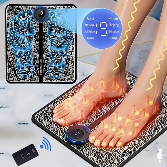 iKeener Masseur de Pieds Électrique Portable Tapis de Massage EMS Stimulateur de Pieds avec Charge USB Coussin de Massage pour Soulager les Pieds Douloureux, avec Télécommande (2 Pcs)