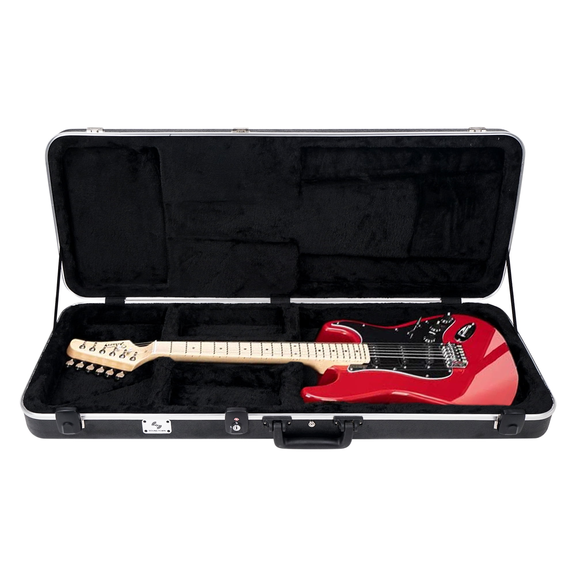 Sound Town Lightweight ABS Road Case for Electric Guitar with TSA Approved Locking Latch and EPS Foam Plush Interior (STEC-500)
