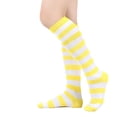 thumbnail image 1 of COKOI Chaussettes Hautes Preppy pour Femmes, Chaussettes Classiques Rayées Mi-Mollet, Chaussettes de Mode à Porter avec Bottes, Robe, Uniforme. Jaune Fluorescent, 1 of 2