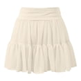 thumbnail image 5 of Arlun Women's Skirts Drawstring Elastic High Waisted Mesh Ruffle Tiered Mini Skirts Lightweight Comfy Pleated Cute Short Skirt for Summer Beach Outfit Beige L, 5 of 5