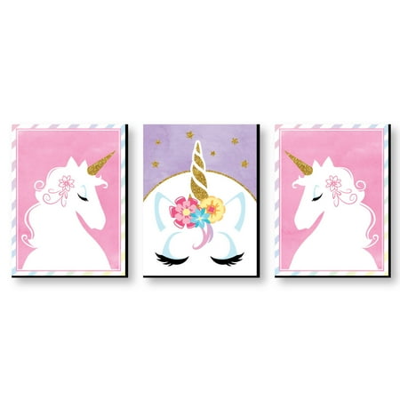 Rainbow Unicorn - Baby Girl Nursery Wall Art & Kids Room Decor - 7.5” x 10” - Set of 3 (Best Wall Art Sites)