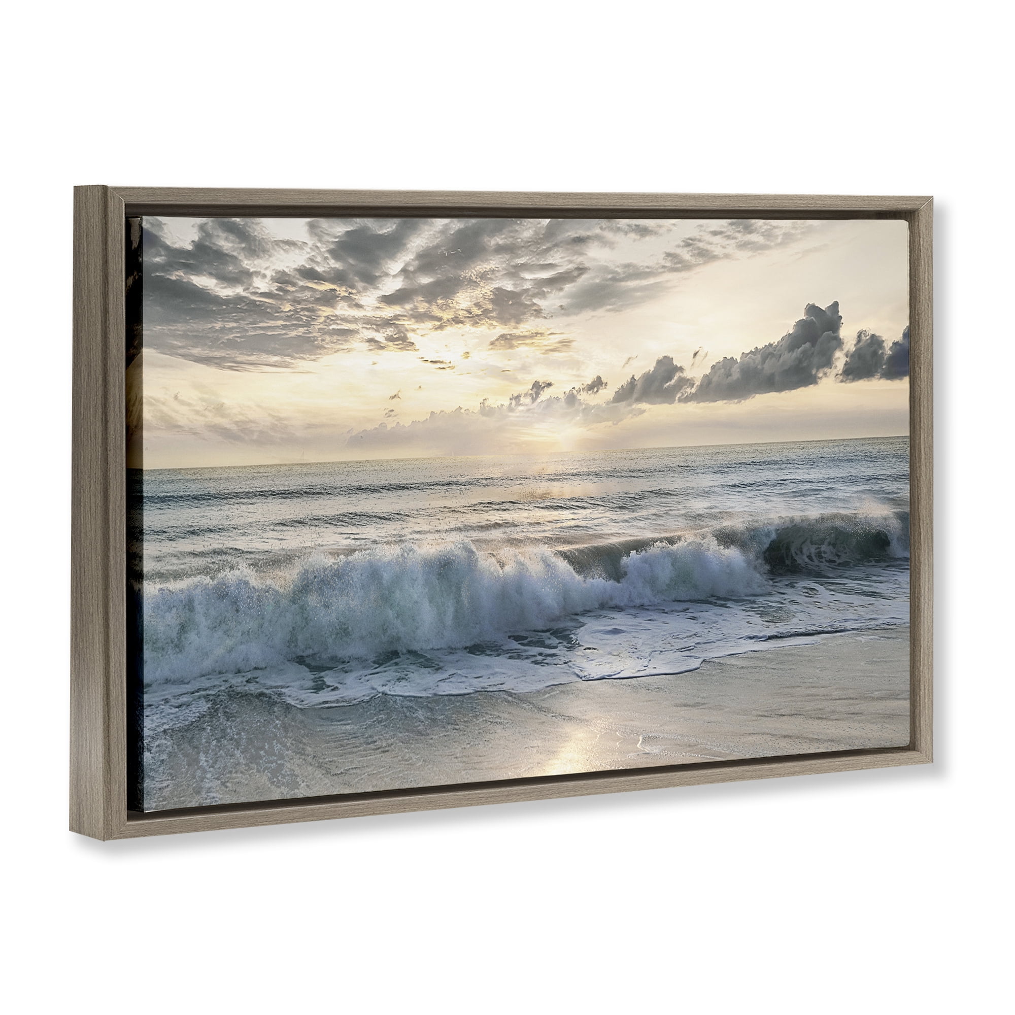 Stupell Industries Sunset Foam Along Shoreline Brown Framed Floater Canvas Wall Art, design by Mike Calascibetta