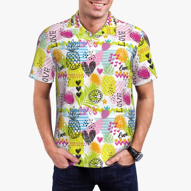 Fotbe Tropical Pineapples Camiseta Polo de Golf para Hombre con Estampado – Camisa Deportiva Transpirable con Cuello Abotonado-Small