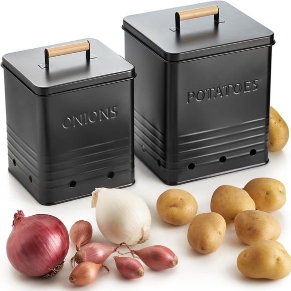 ZICOTO Belle Boîte de Rangement pour Pommes de Terre Ensemble de 2 pour Comptoir de Cuisine - Parfait pour Oignons, Ail, Légumes