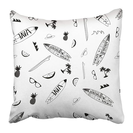 Surfboard Pillows ECCOT Blue Beach Surf Pattern for Black and White Colorful Boy Summer Palm Board Surfboard Pillowcase Pillow Cover 16x16 inch ()