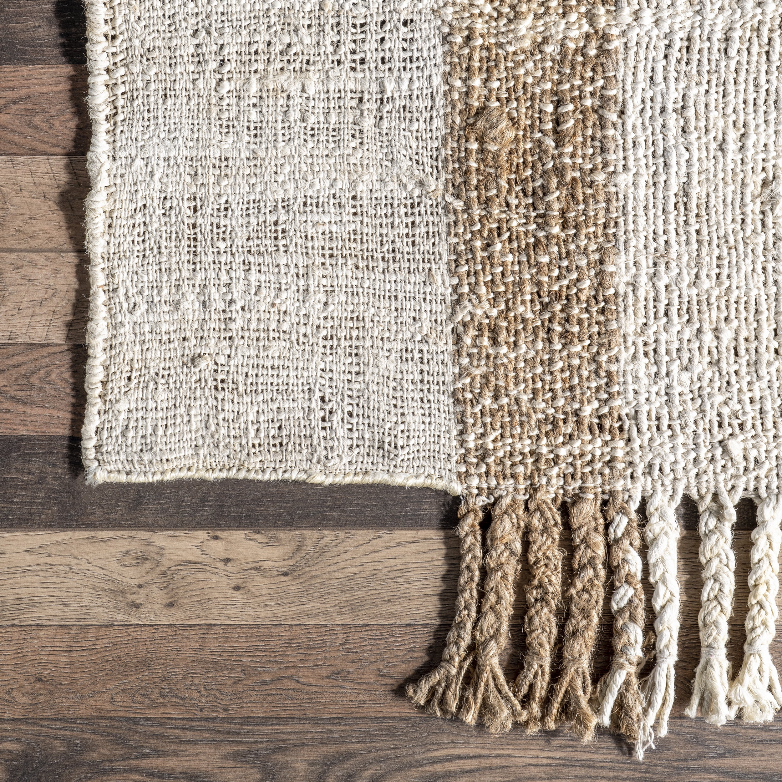 nuLOOM April Casual Stripe Jute Tassel Area Rug, 8' x 10', Natural