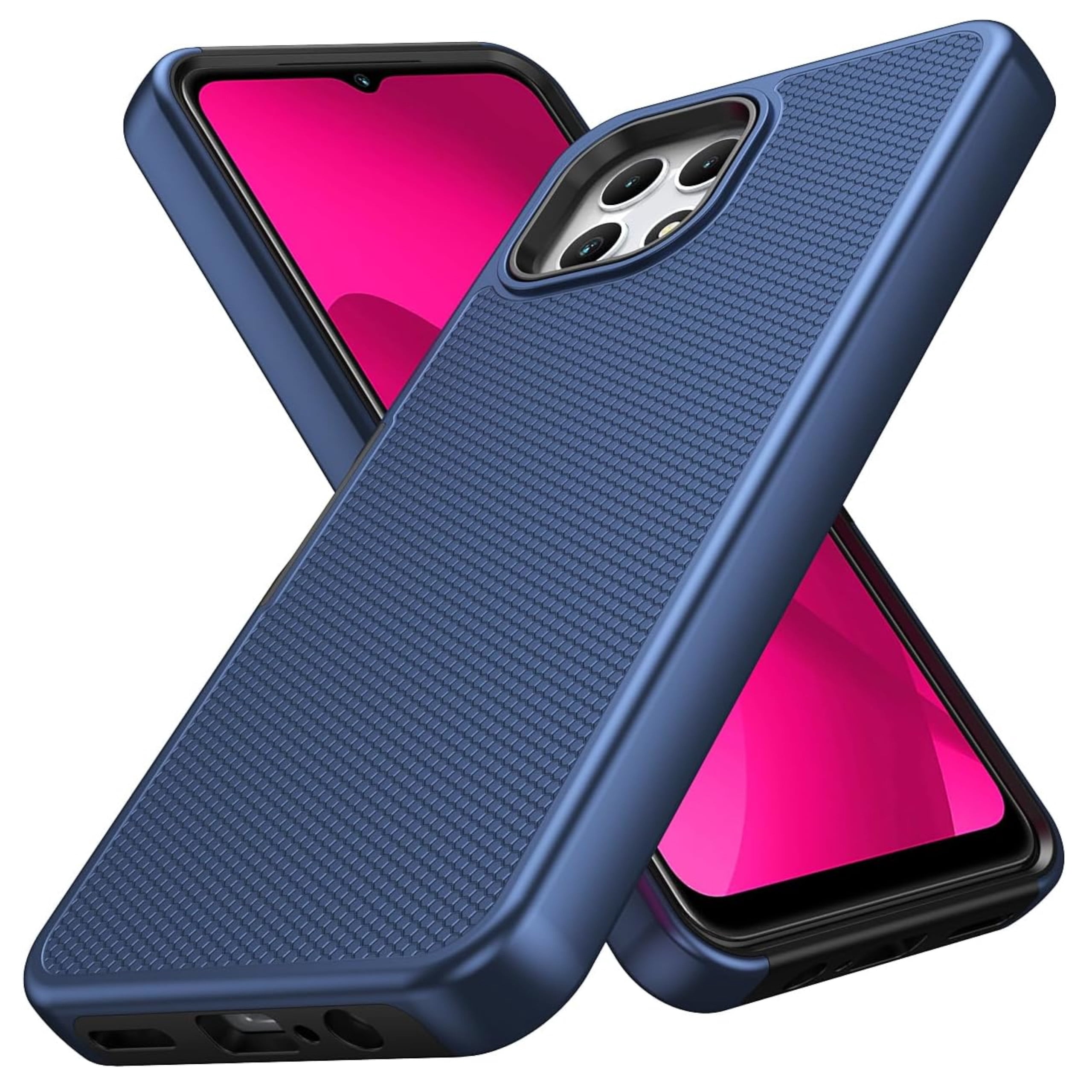 XPM for TCL K32 5G Dual Layer Slim & Tough Hybrid Shockproof Heavy Duty Rubber TPU Matte with Textured Rugged Shell Protection Phone Case Cover (Blue Navy)