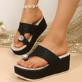 thumbnail image 7 of Miluxas Wedges Sandals for Women , Summer Shoes Sandals Open Toe Breathable Beach Platform Sandals Slip-On Straw Casual Wedges Shoes Black 7.5(39), 7 of 7