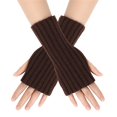 thumbnail image 2 of Women's Knit Fingerless Arm Gloves, Striped Pattern Sleeve Warmers, Cold Weather Arm Warmers, Thermal Half Finger Gloves, Stretchable Wrist to Elbow Warmth Covers Coffee, 2 of 6