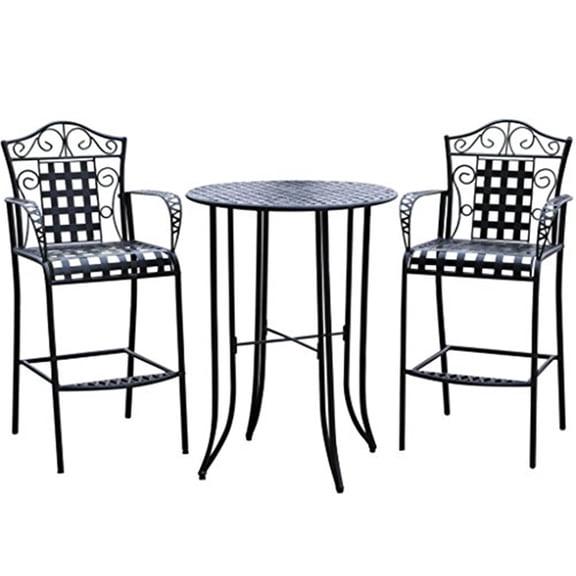Outdoor Bar Table Set Iron Bistro Table & Chairs Patio Height Furniture