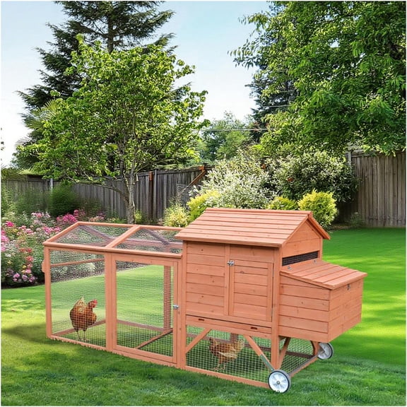 JERFIT Large Mobile Chicken Coop with Wheels, Outdoor Wooden Hen House Hutch & Run with Nesting Box, Lockable Doors for 2 Chickens