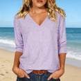 thumbnail image 2 of Zysthvn 3/4 Length Sleeve Womens Tops Striped Fall Lightweight Casual Women Tshirts V Neck Loose Fit Tops, 2 of 8