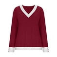 thumbnail image 5 of Sexlip Womens Contrast Trim Sweater V Neck Design Warm Fabric Relaxed Silhouette for Fall Outings Red XL, 5 of 7