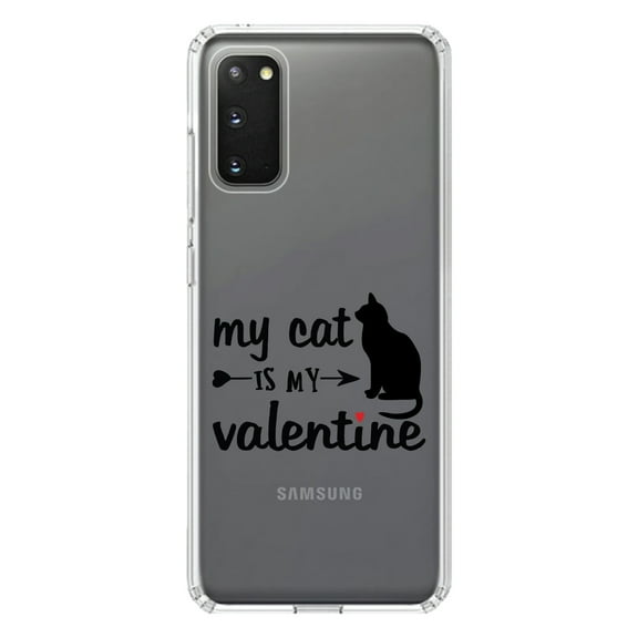 DistinctInk Clear Shockproof Hybrid Case for Galaxy S20 / S20 5G (6.2" Screen) - TPU Bumper Acrylic Back Tempered Glass Screen Protector - My Cat is My Valentine