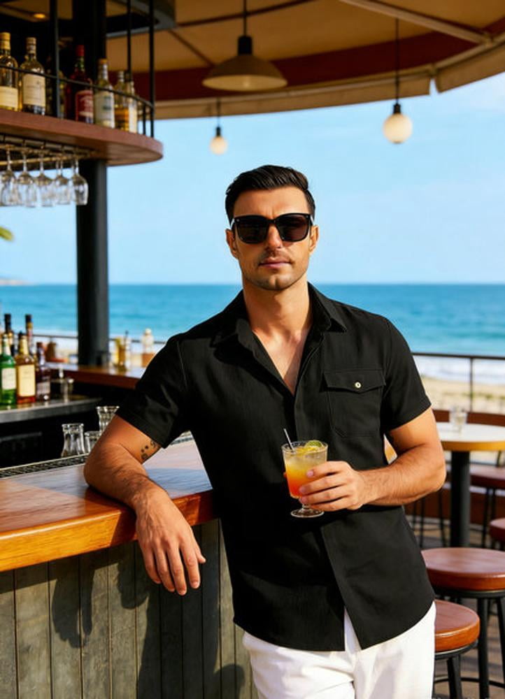 COOFANDY Men's Cool Linen Cotton Short Sleeve Shirt, Casual Button Down Shirt for Beach Summer Wedding Daily