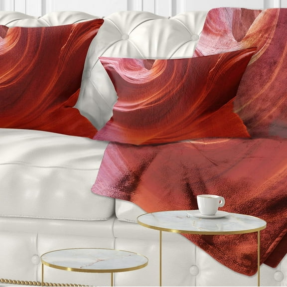 Designart Illuminated Antelope Canyon - Landscape Photo Throw Pillow - 12x20